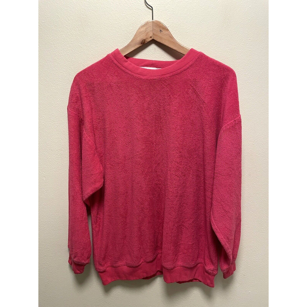 Vintage California Style Womens Sweatshirt Medium Pink Terry Oversized Relaxed